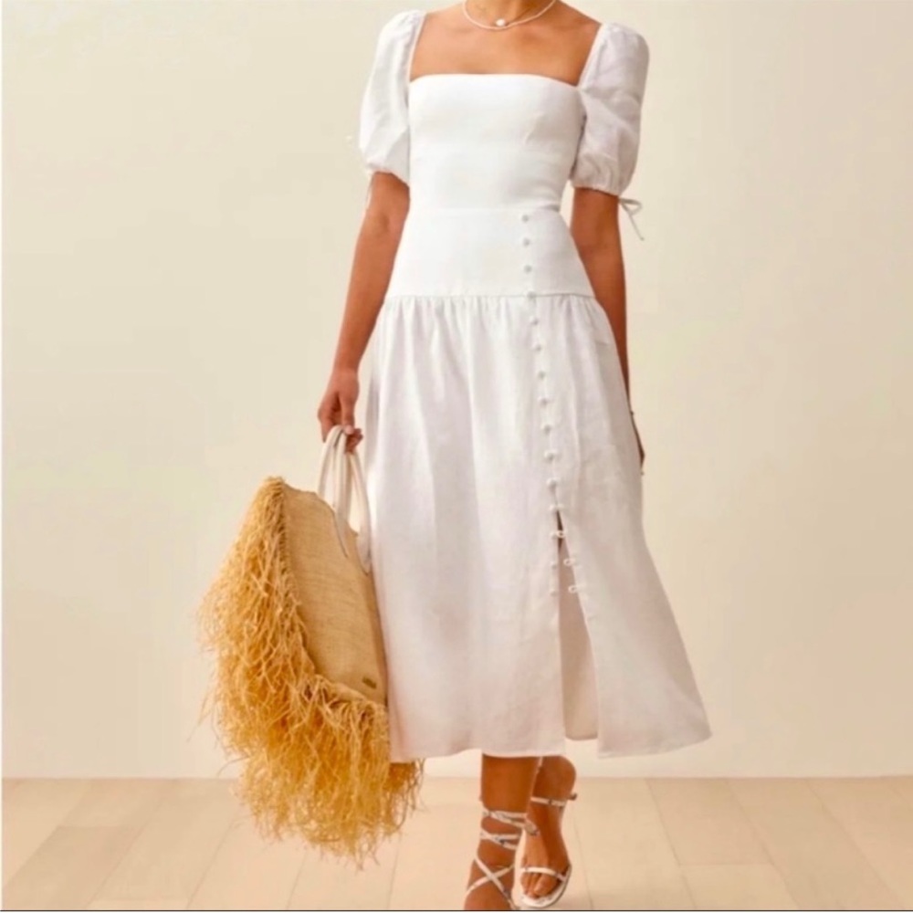 Reformation Melanie White Linen Dress Size 6